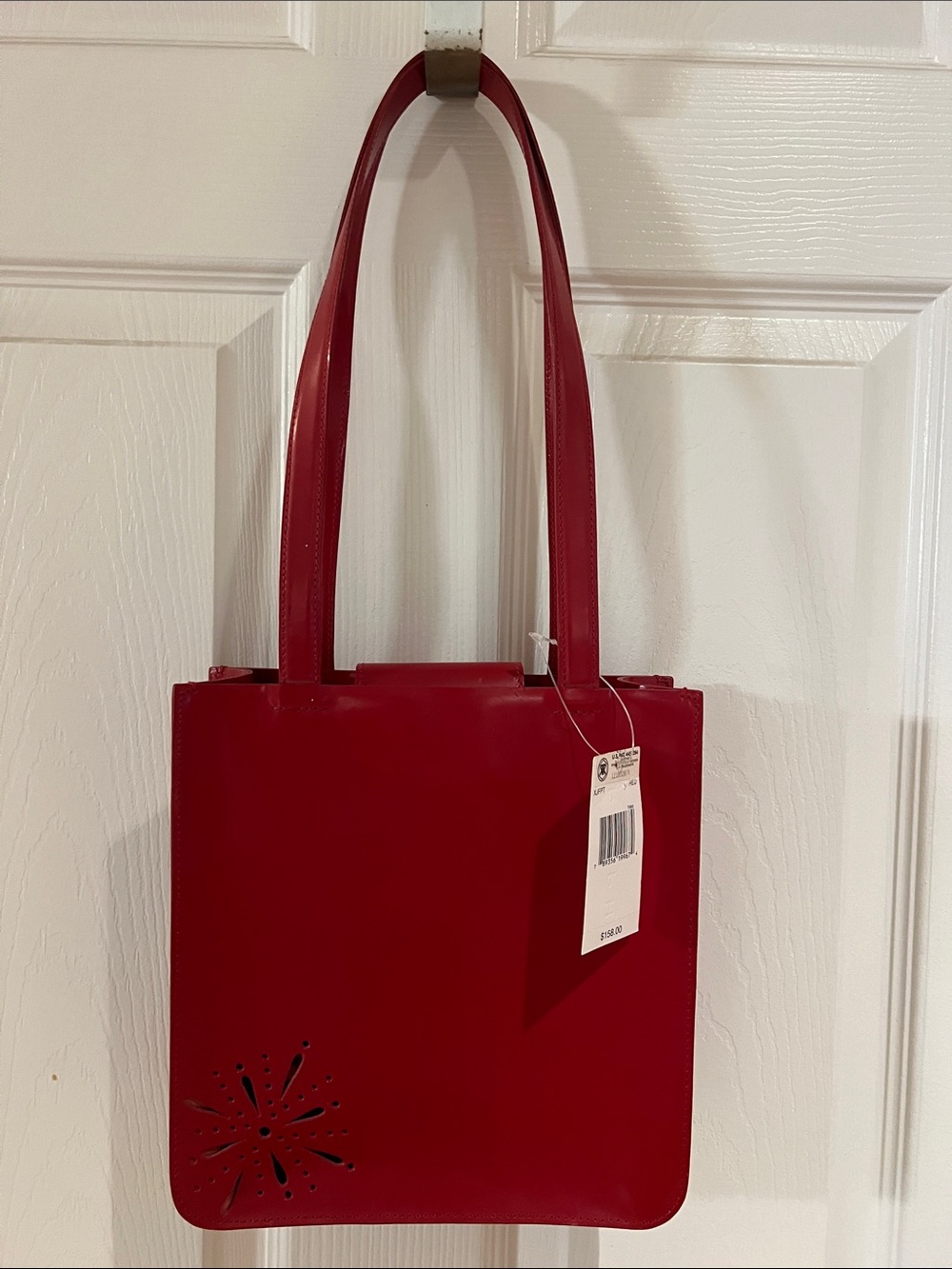 Ralph Lauren Red Shoulder Tote with Floral Cutout